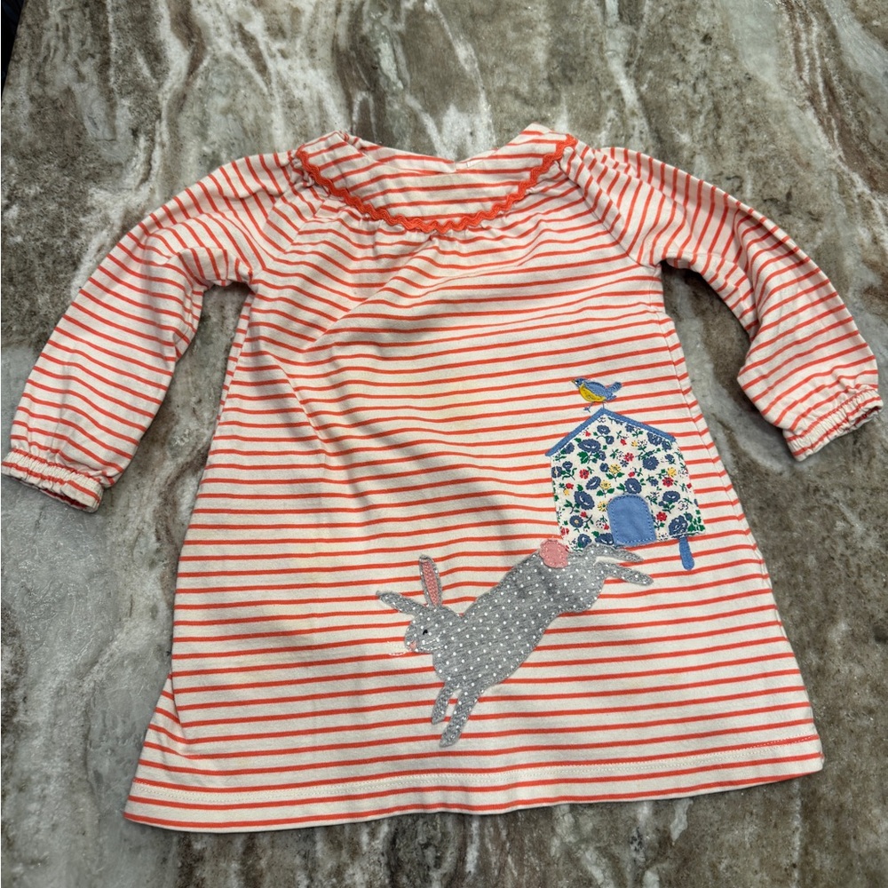 Baby Boden Striped Appliqué Bunny Dress - 12-18 months